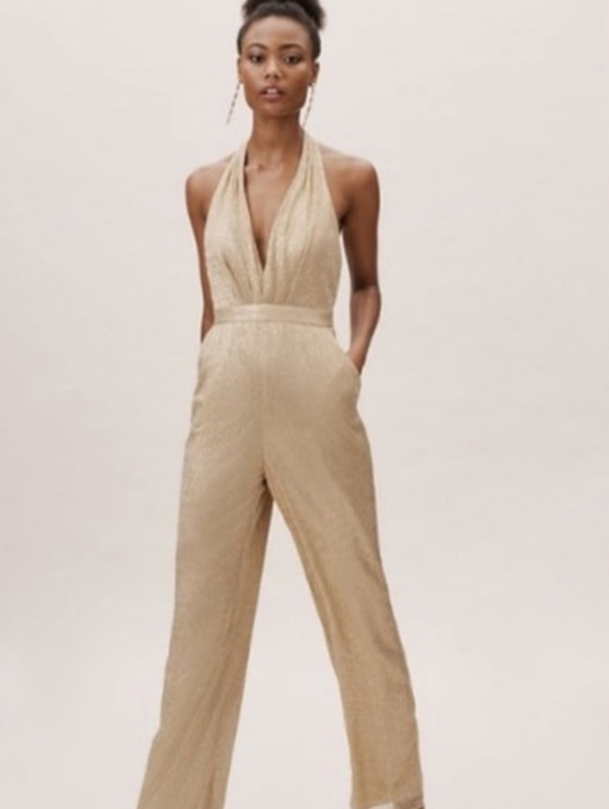 Women\'s BHLDN Gold Jelena Jumpsuit, Size 8